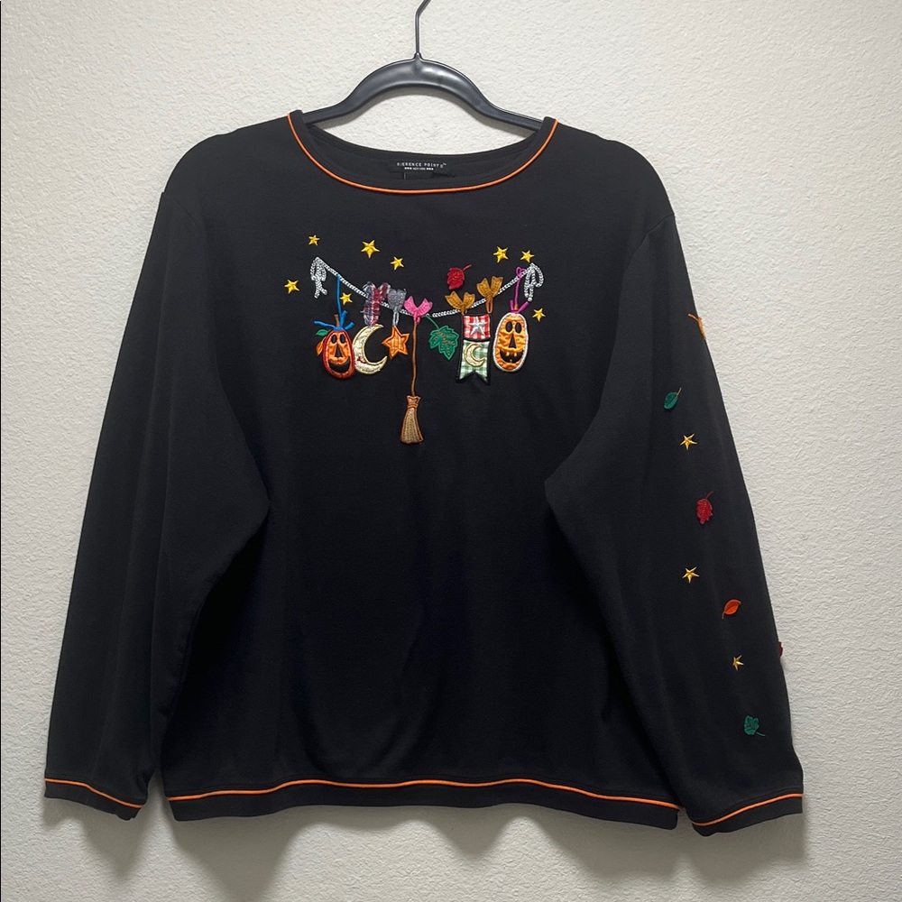 Black Halloween Embroidered long sleeve Size 2X